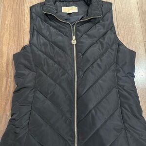 Michael Kors Black Quilted Puffer Vest with Gold Zip